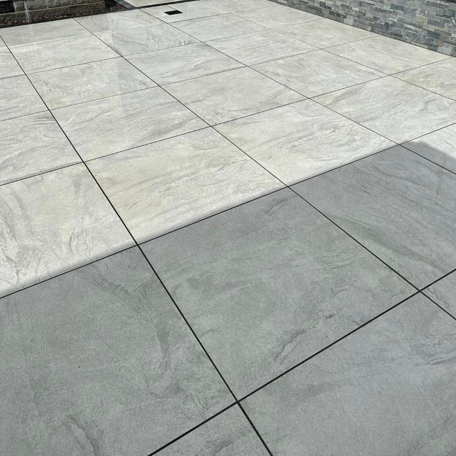Art Grey Marble Effect Outdoor Porcelain Paving Slabs - 800x800x20 mm
