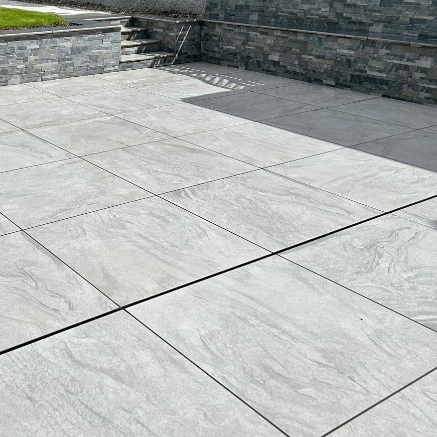 Art Grey Marble Effect Outdoor Porcelain Paving Slabs - 800x800x20 mm