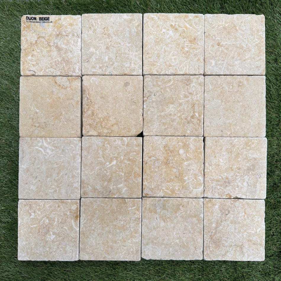 Dijon Beige Tumbled Limestone Cobbles 100x100mm