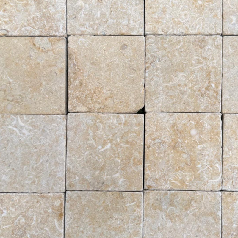 Dijon Beige Tumbled Limestone Cobbles 100x100mm