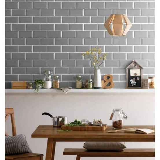 Glossy Grey Metro Wall Tile 200x100mm