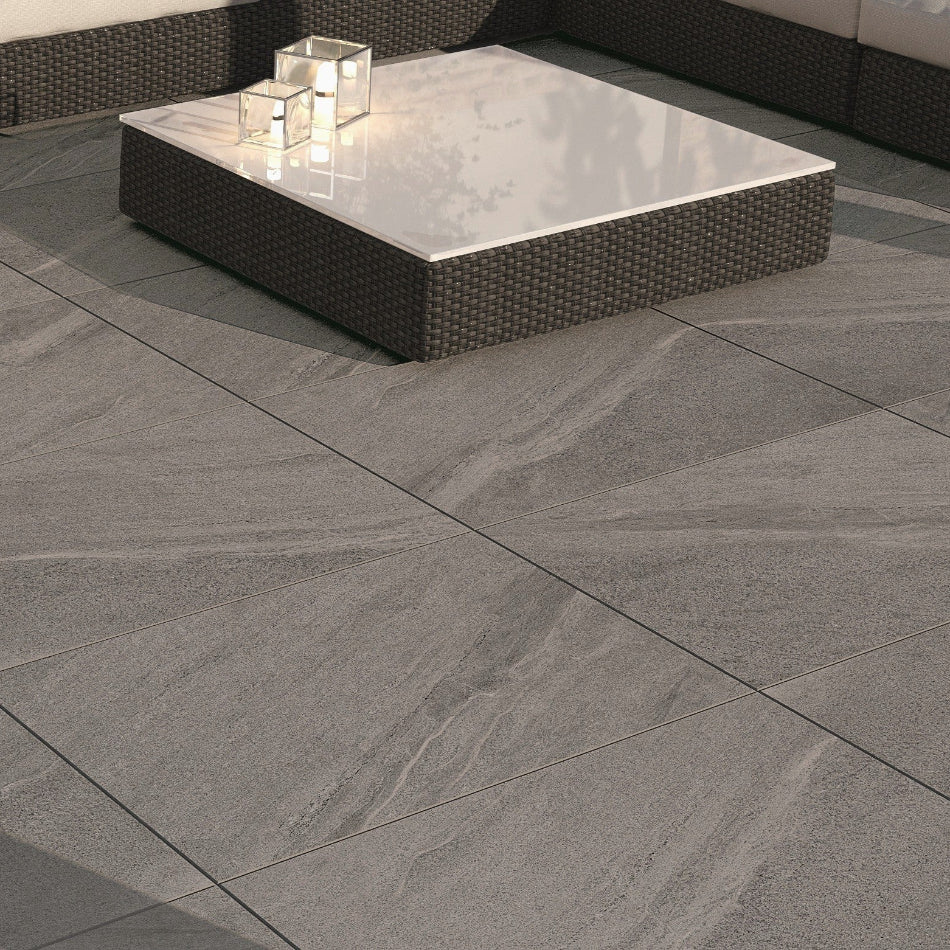 Luton Dark Grey Outdoor Porcelain Paving Slabs - 600x600x20 mm