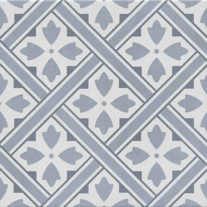 Patterned Blue Decor Porcelain Tile - 330x300mm