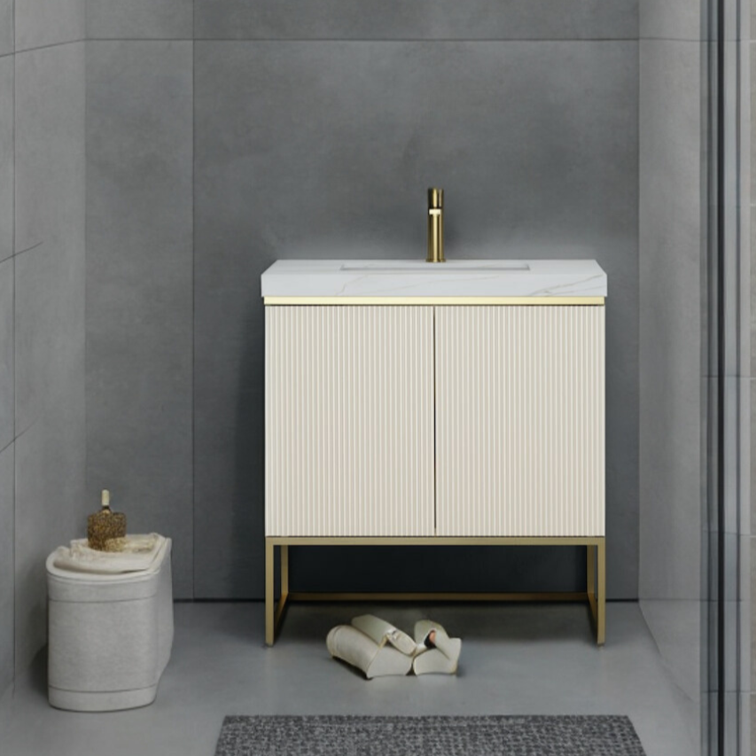 Porto Off White Fluted Vanity With Porcelain Top - 800mm