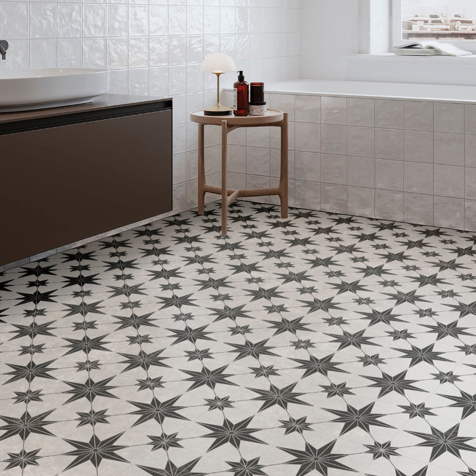 Star White Matt Patterned Decor Porcelain Tile - 450x450mm