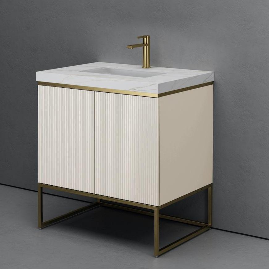 Porto Off White Fluted Vanity With Porcelain Top - 800mm