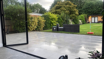 grey outdoor porcelain paving patio for UK weather