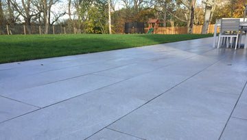 modern porcelain patio in UK garden no sealing required