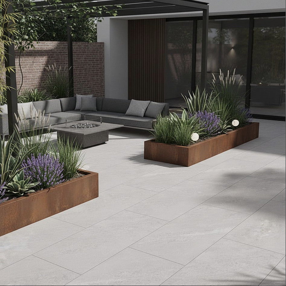 Agra White Outdoor Porcelain Paving Slabs - 900x600x20 mm