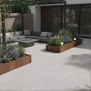 Agra White Outdoor Porcelain Paving Slabs - 900x600x20 mm