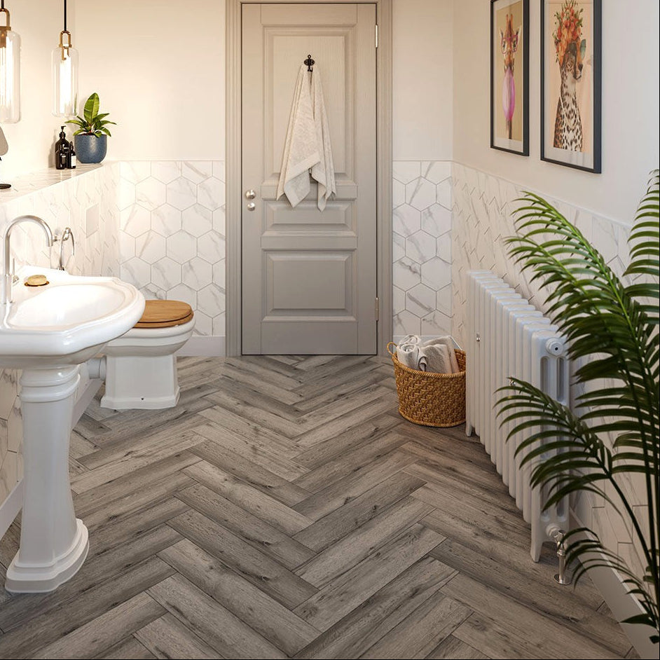 Antique Oak Herringbone SPC Luxury Click Vinyl Flooring- 630 x 126x 5.2mm