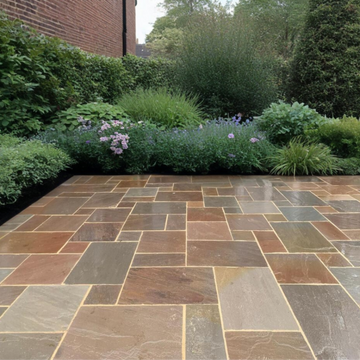 Autumn Brown Sandstone Paving Slabs Mix Size- Patio Project Pack ( 19 m2 )