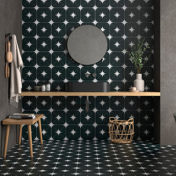 Barcelona Black Patterned Decor Porcelain Tile - 223x223mm