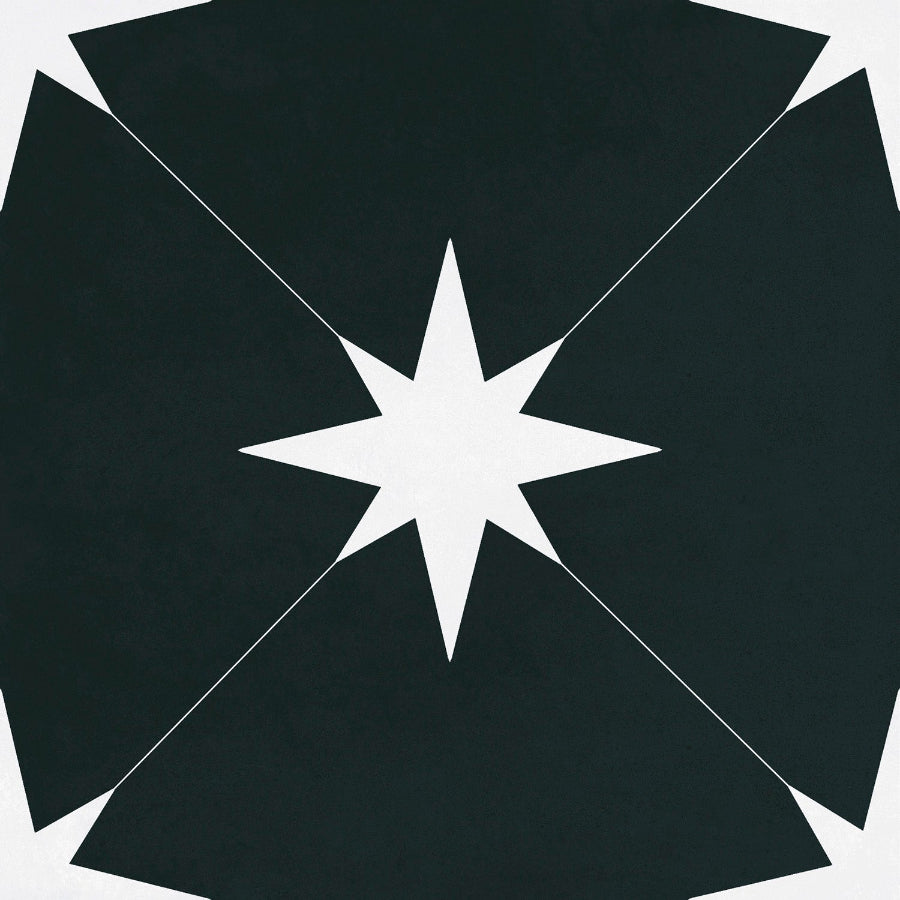 Barcelona Black Patterned Decor Porcelain Tile - 223x223mm