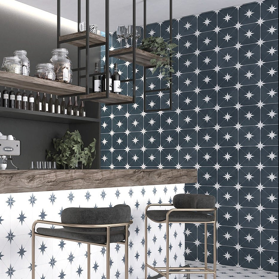 Barcelona Blue Patterned Decor Porcelain Tile - 223x223mm