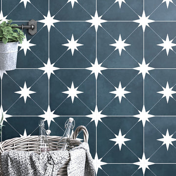 Barcelona Blue Patterned Decor Porcelain Tile - 223x223mm