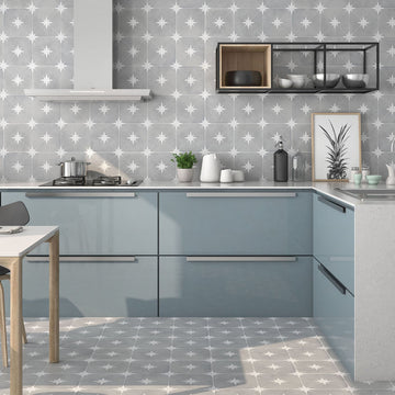 Barcelona Grey Patterned Decor Porcelain Tile - 223x223mm