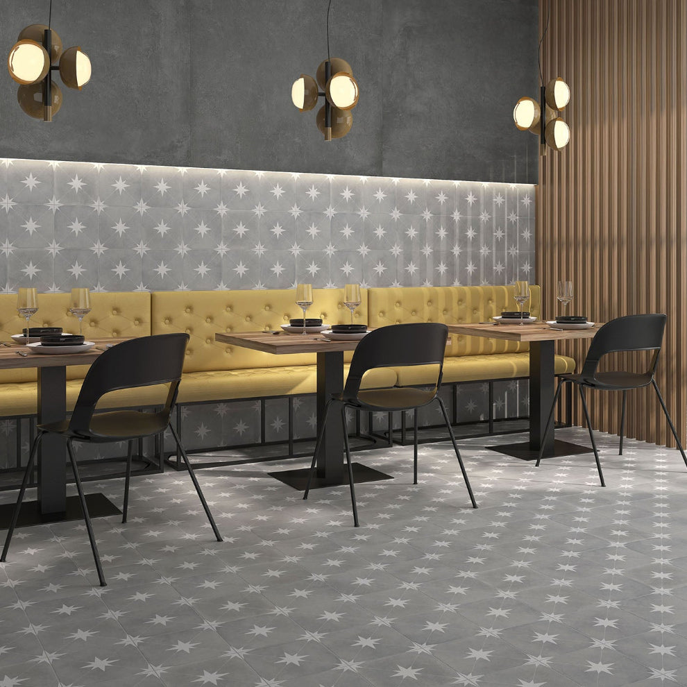 Barcelona Grey Patterned Decor Porcelain Tile - 223x223mm