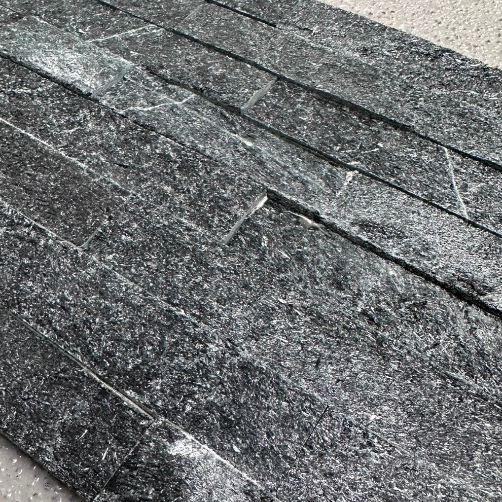 Black Quartz Natural Stone Split Face Wall Cladding 100x360 mm
