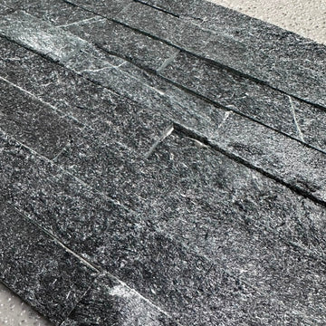 Black Quartz Natural Stone Split Face Wall Cladding 100x360 mm - close-up texture