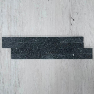 Black Quartz Natural Stone Split Face Wall Cladding 100x360 mm - full panel view