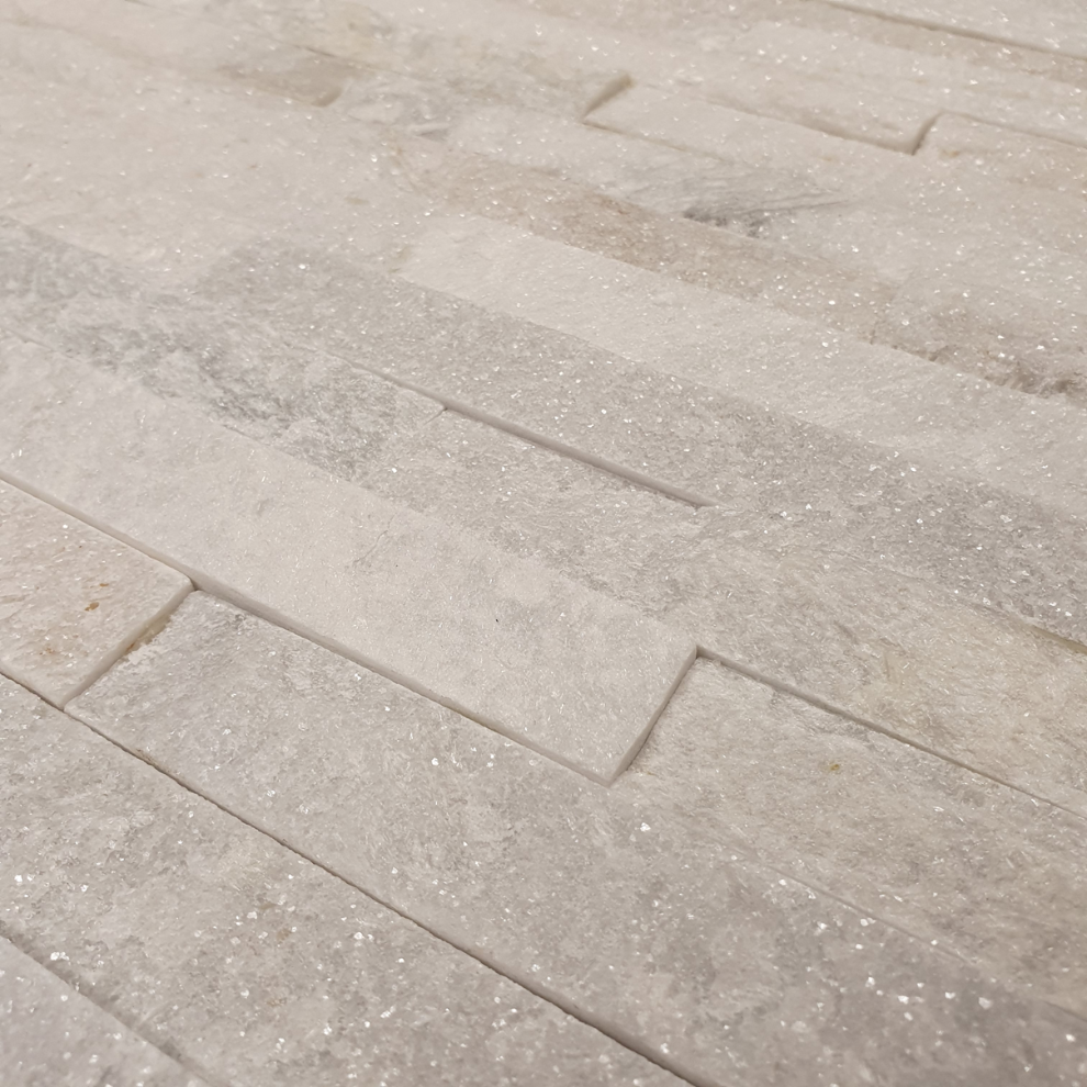 Blanc Quartz Natural Stone Split Face Wall Cladding 100x360 mm