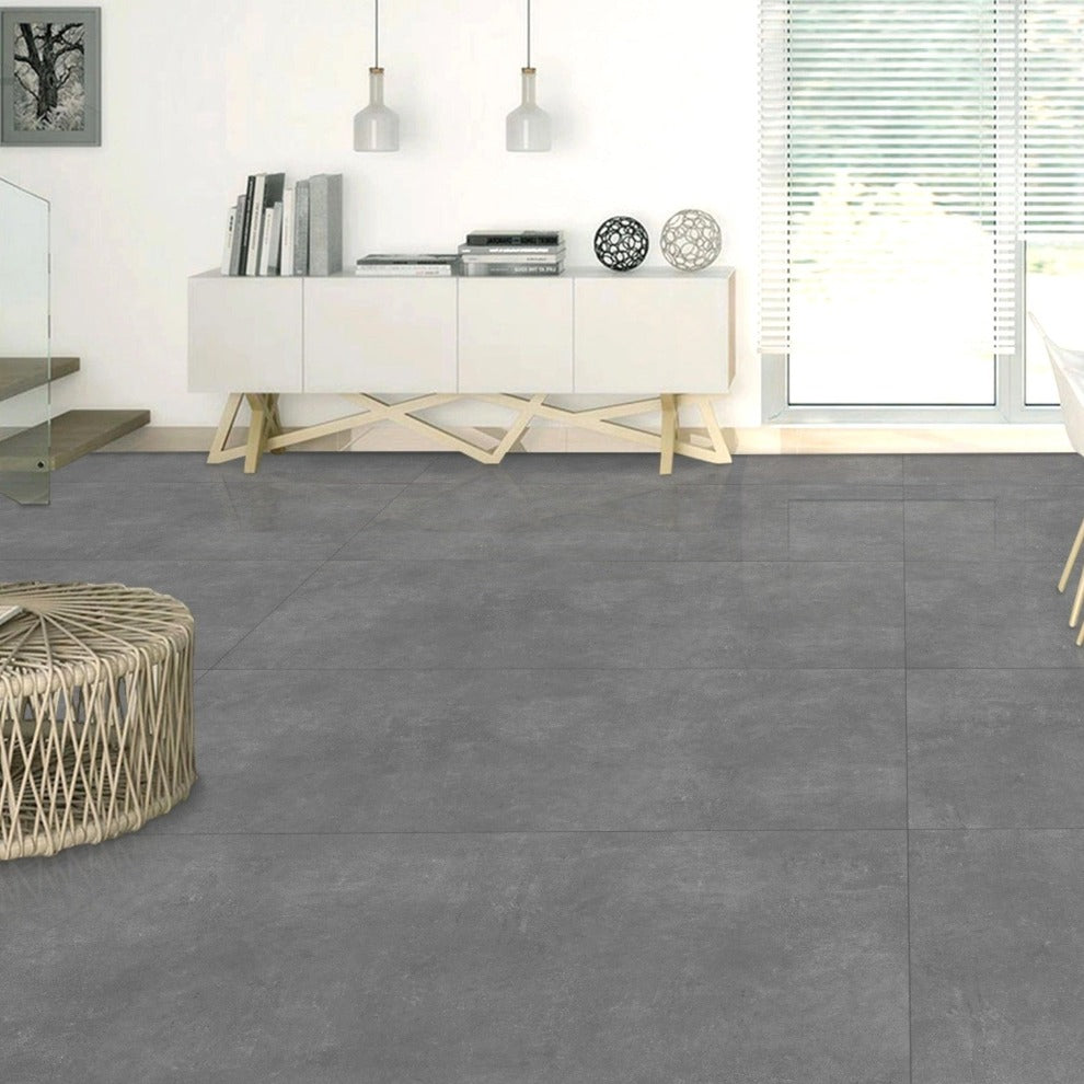 Cemento Anthracite Semi Polished Floor Porcelain Tile-1200x600x10mm