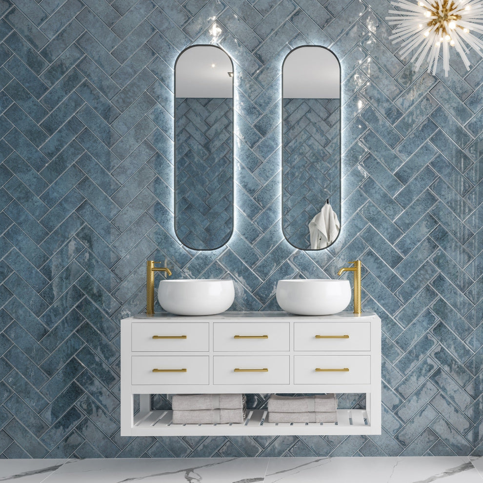 Como Blue Gloss Bumpy Wall Tile 300x100mm