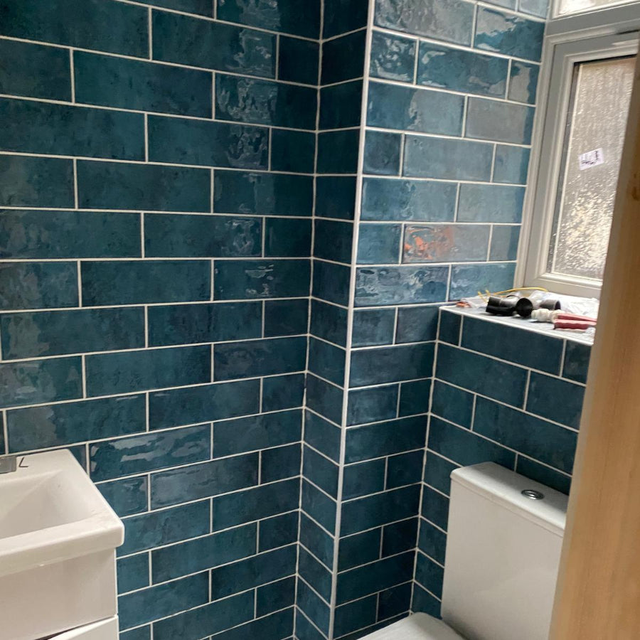 Como Blue Gloss Bumpy Wall Tile 300x100mm