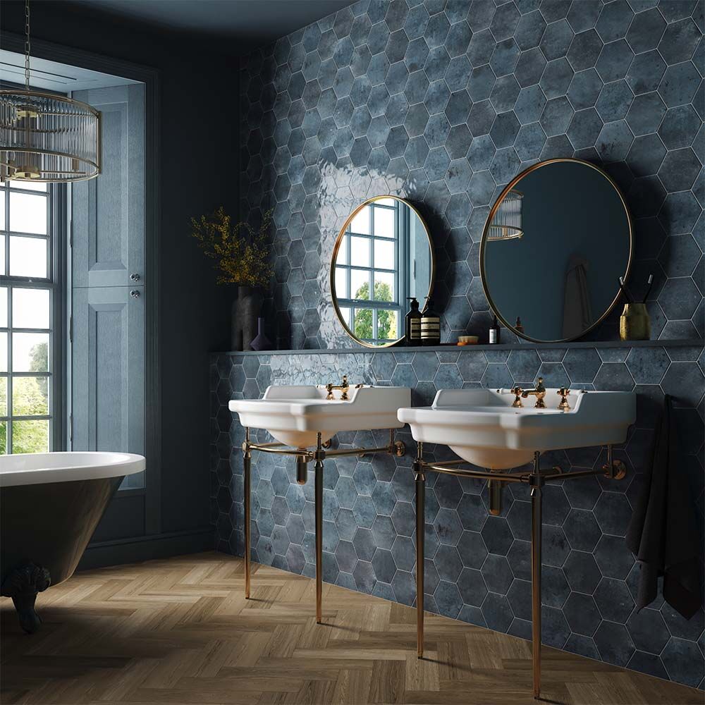 Esperanza Blue Hexagon Gloss Wall Tile- 150x173mm
