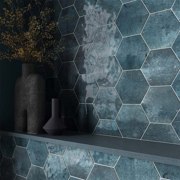Esperanza Blue Hexagon Gloss Wall Tile- 150x173mm