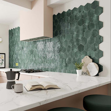 Esperanza Green Hexagon Gloss Wall Tile- 150x173mm