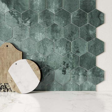 Esperanza Green Hexagon Gloss Wall Tile- 150x173mm