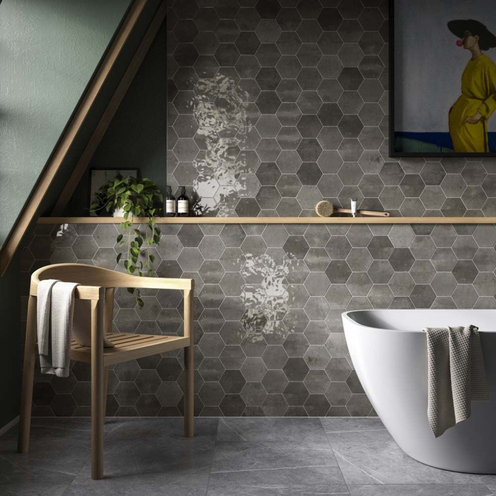 Esperanza Grey Hexagon Gloss Wall Tile- 150x173mm