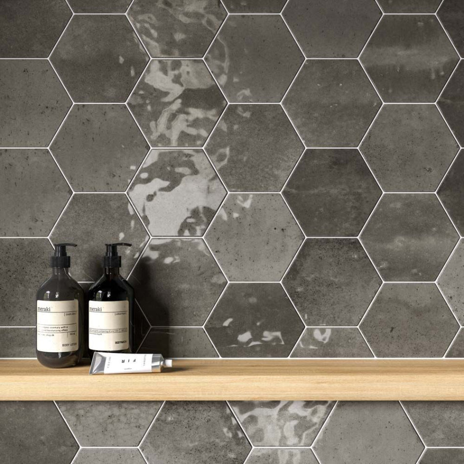 Esperanza Grey Hexagon Gloss Wall Tile- 150x173mm