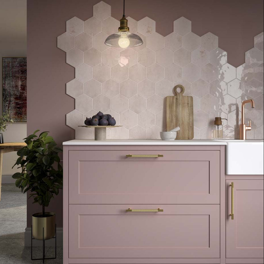 Esperanza Pink Hexagon Gloss Wall Tile- 150x173mm