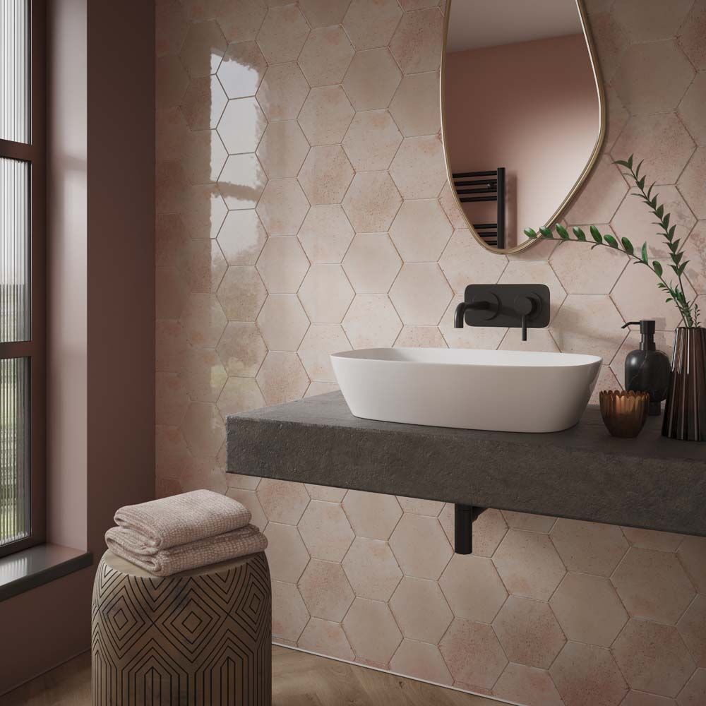 Esperanza Pink Hexagon Gloss Wall Tile- 150x173mm