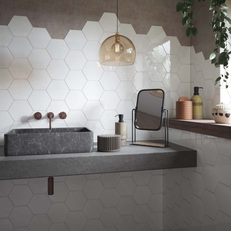 Esperanza White Hexagon Gloss Wall Tile- 150x173mm