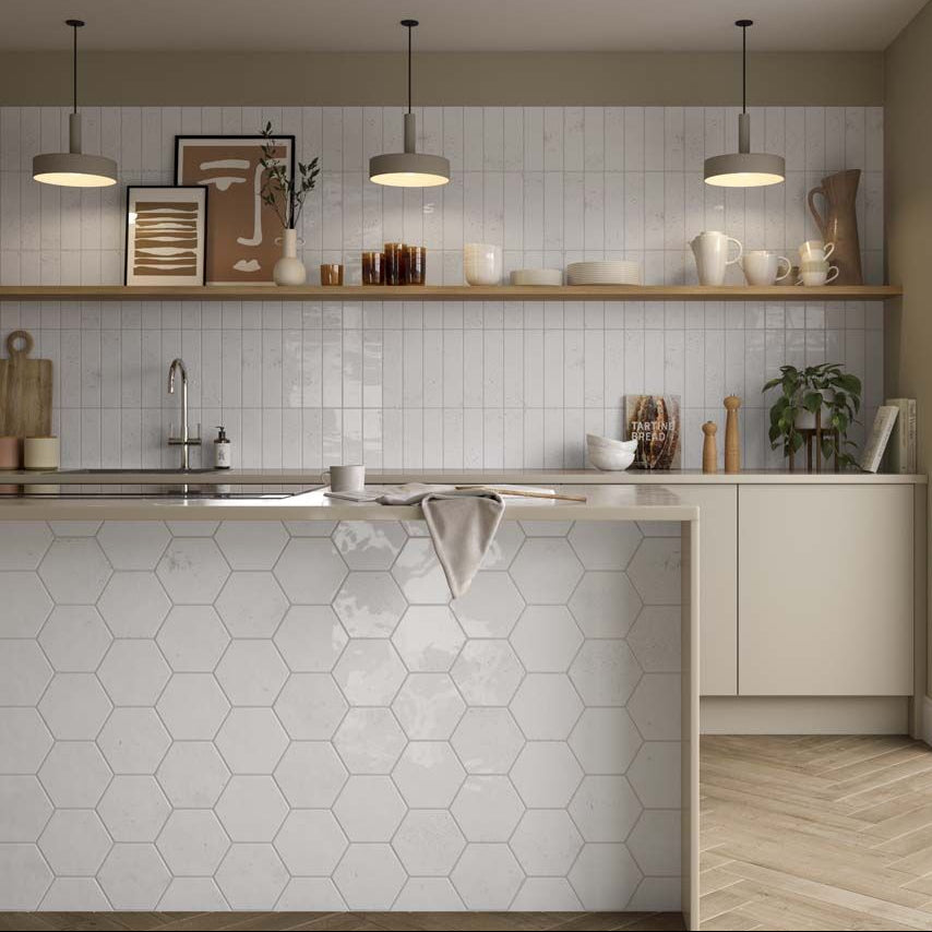 Esperanza White Hexagon Gloss Wall Tile- 150x173mm