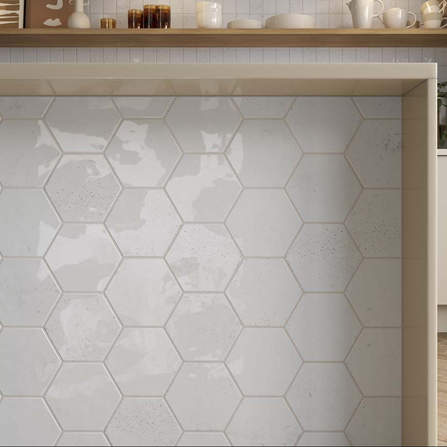 Esperanza White Hexagon Gloss Wall Tile- 150x173mm