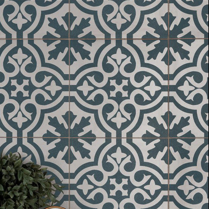 Fiore Soft Blue Patterned Decor Porcelain Tile - 450x450mm