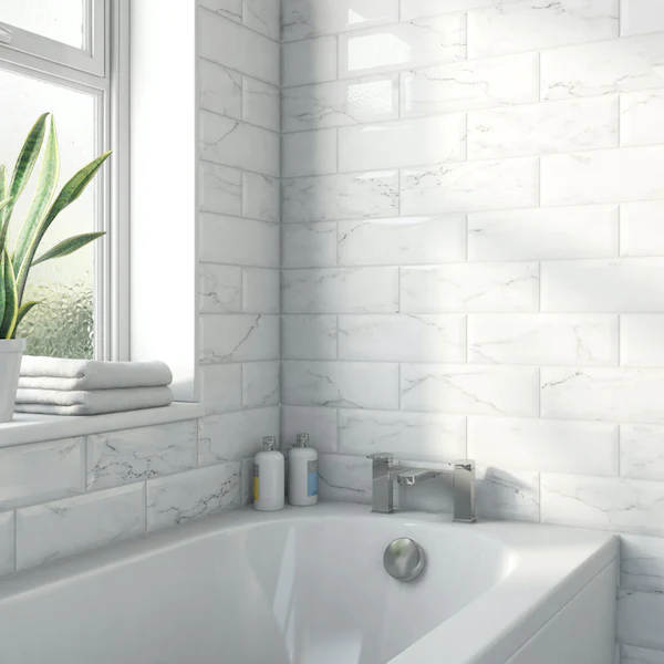 Glossy White Carrara Metro Wall Tile 300x100mm