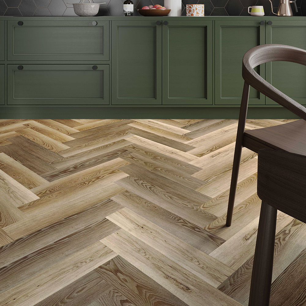 Golden Oak Herringbone SPC Luxury Click Vinyl Flooring- 630 x 126x 5.2mm