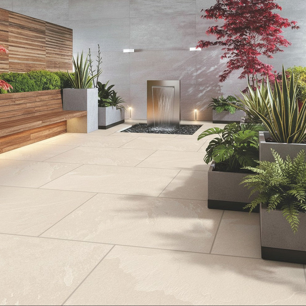 Highland Ivory Outdoor Porcelain Paving Slabs - 900x600x20 mm