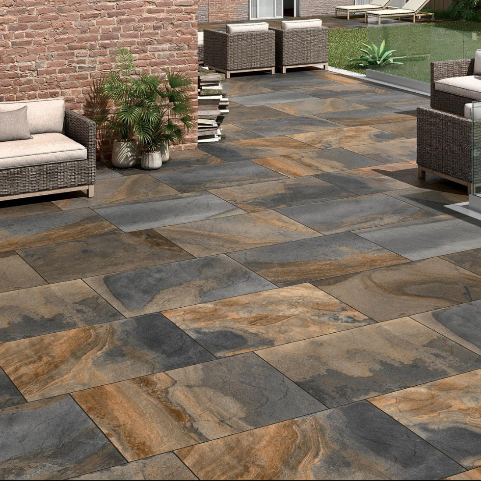 Imperial Slate Outdoor Porcelain Paving Slabs - 900x600x20 mm