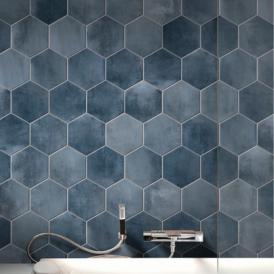 Italian Steel Blue Hexagon Porcelain Tile- 250x220mm