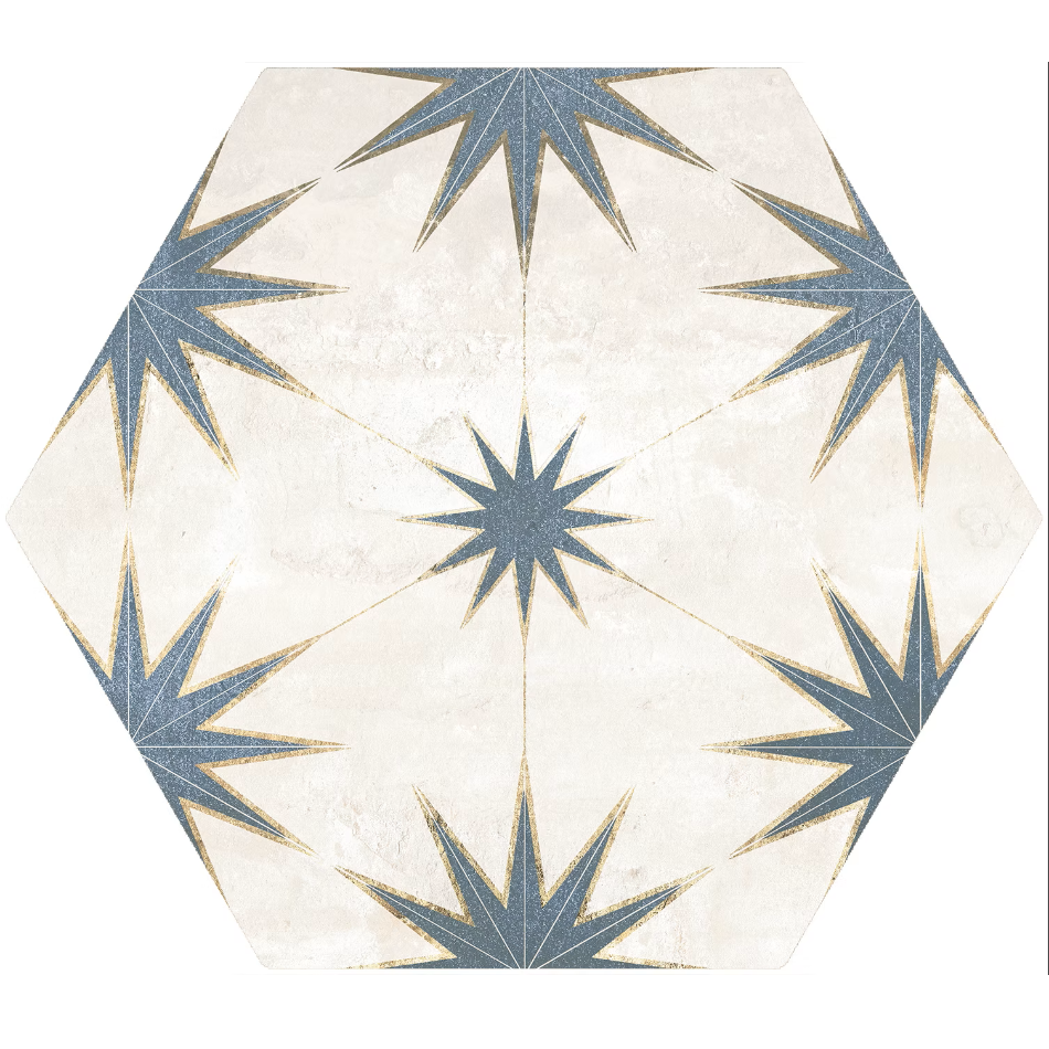 Liya Blue Décor Hexagon Porcelain Tile- 198x228mm