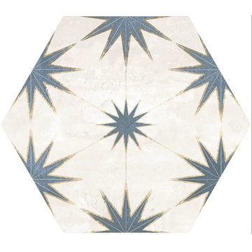 Liya Blue Décor Hexagon Porcelain Tile- 198x228mm