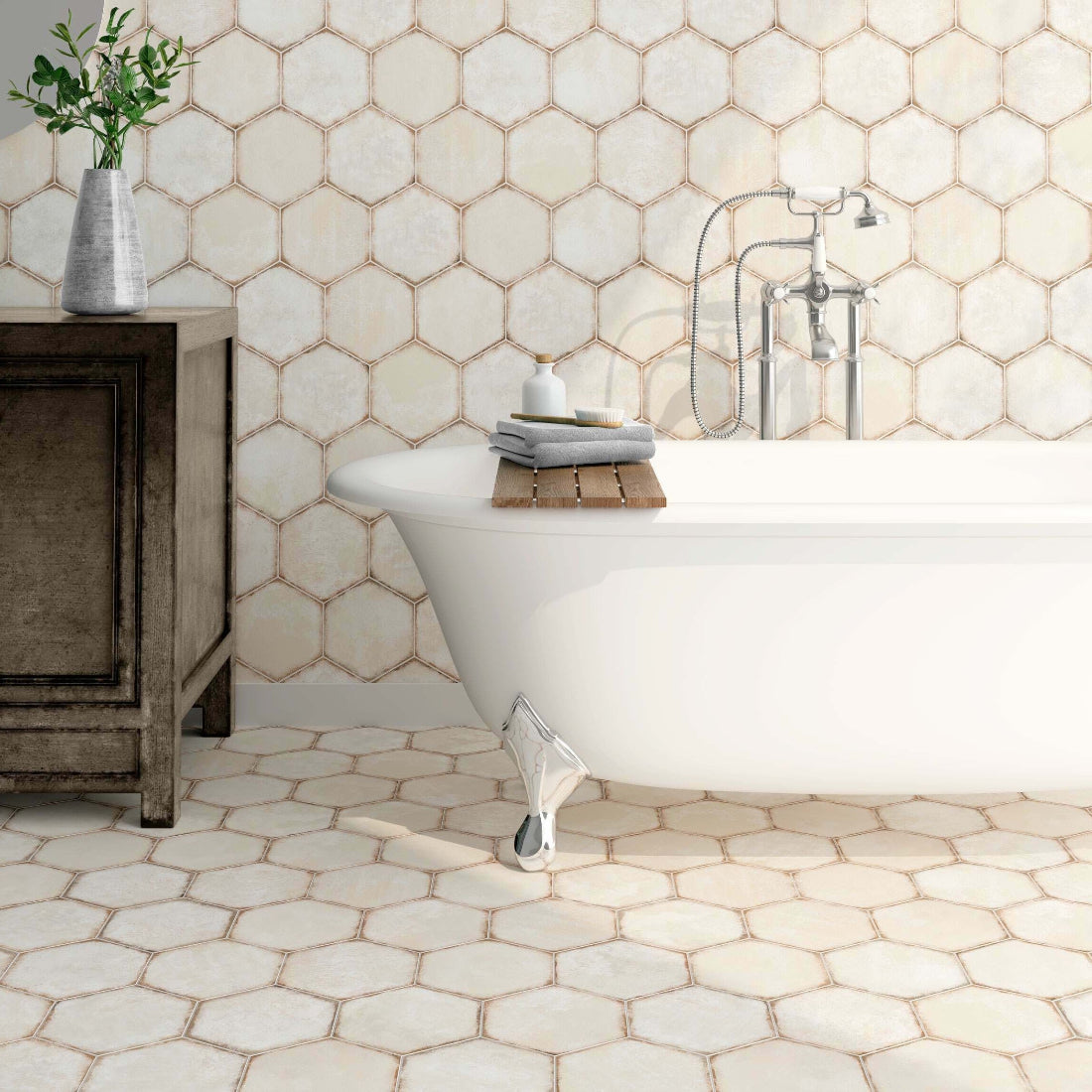 Liya White Hexagon Porcelain Tile- 198x228mm