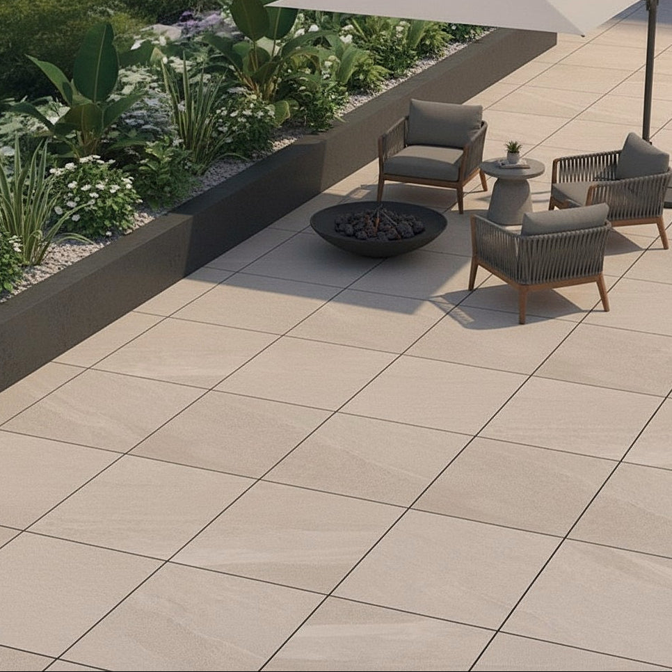 Luton Beige Outdoor Porcelain Paving Slabs - 600x600x20 mm